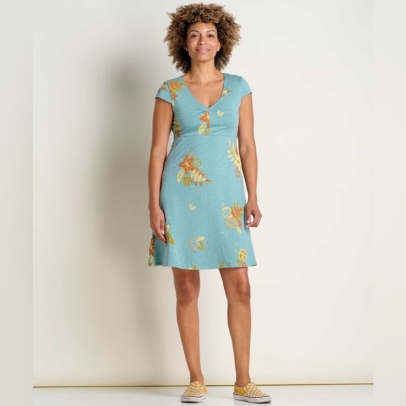 LAST ONE! NWT Toad&Co XS Rosemarie Cap Sleeve  Organic Cotton Blend Floral Dress - Picture 1 of 4